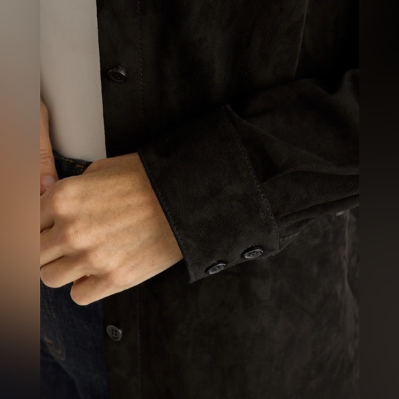 NWT Quince 100% Goat Suede Leather Over-shirt Black Woman’s Size Medium - Picture 5 of 11